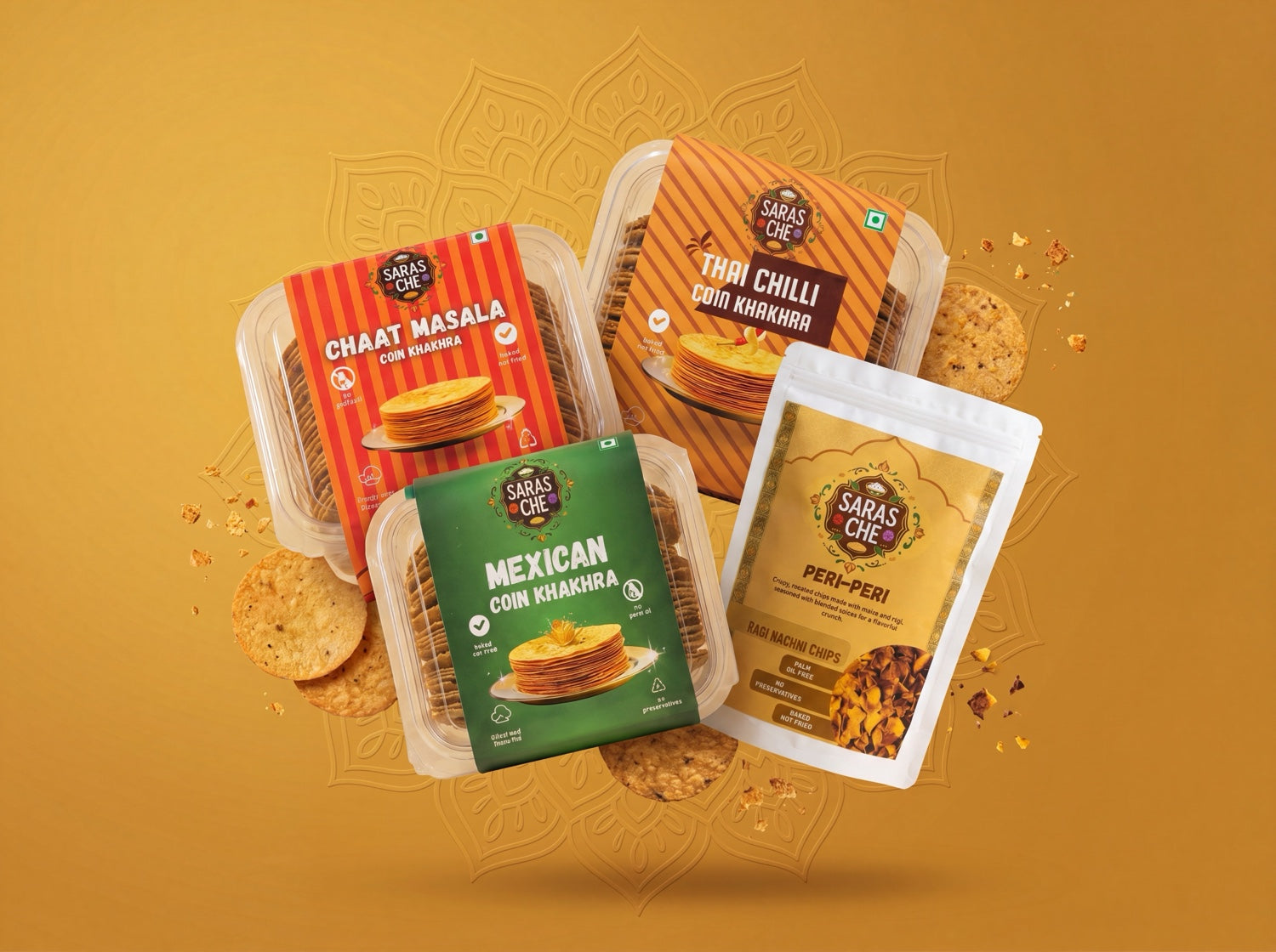 Saras Che coin khakhra packs
